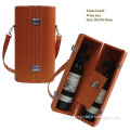 Orange Dual Leather Wine Carrier with Shoulder Strap (4442)